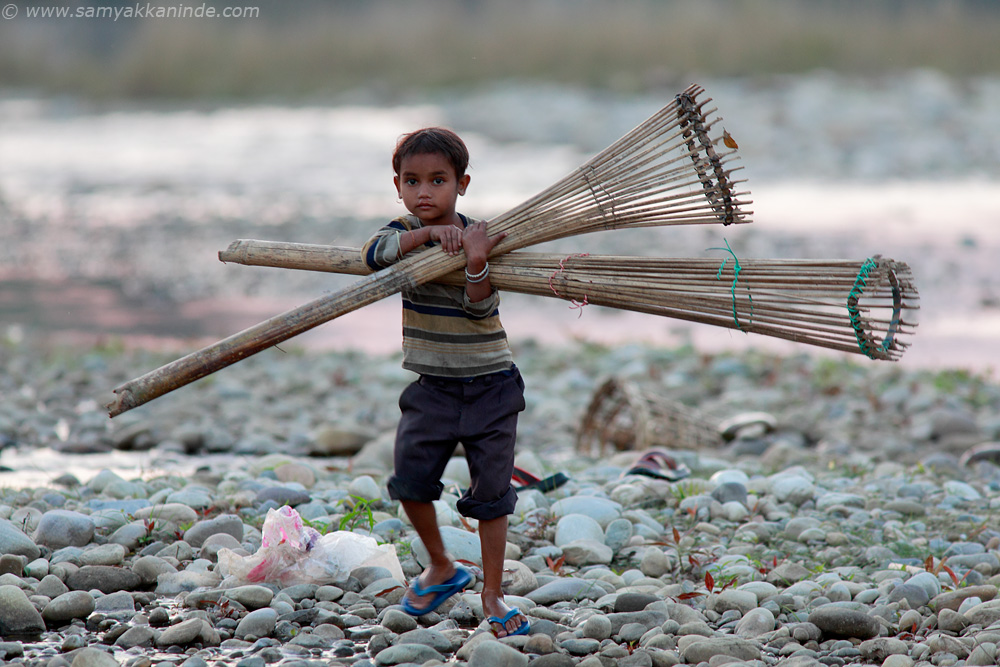 The kid with fish traps