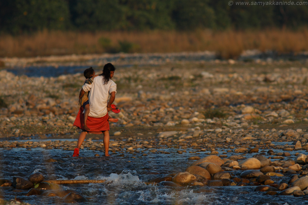 mother child crossing river